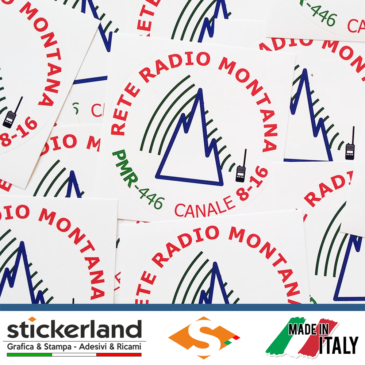 Adesivo ufficiale Rete Radio Montana – base bianco – Kit 20 pezzi da 3 cm