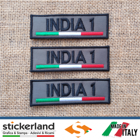 Toppe Patch ricamate personalizzate ID Rete Radio Montana su base verde militare con tricolore italiano